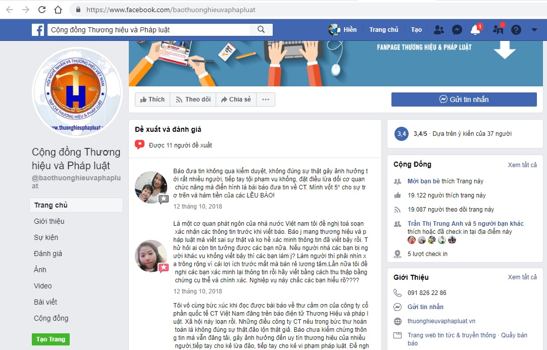 Facebook của trang tin giả câu view bị khách hàng phản ứng